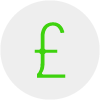 green pound sign currency symbol related to finances six pounds