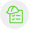 construction helmet on checklist symbol for safety compliance and task completion related to building 2 project stages
